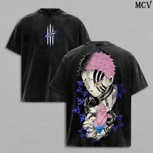 Akaza vs Koyuki Oversized Washed T-Shirt – Demon Slayer Kimetsu no Yaiba Vintage Heavy Cotton Unisex Tee Anime Manga Streetwear Retro Graphic Top Otaku Merch Gift for Fans MCV