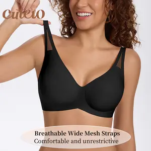 CUTEIO Wireless Jelly Bras for Women - Deep V No Underwire Bralette with Support - Seamless Comfortable Lightly Padded T-Shirt Bra