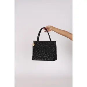 Pre-owned CHANEL Designer Handbag/Wallet Medallion Tote Black Caviar 2003 24K GP Drop 4