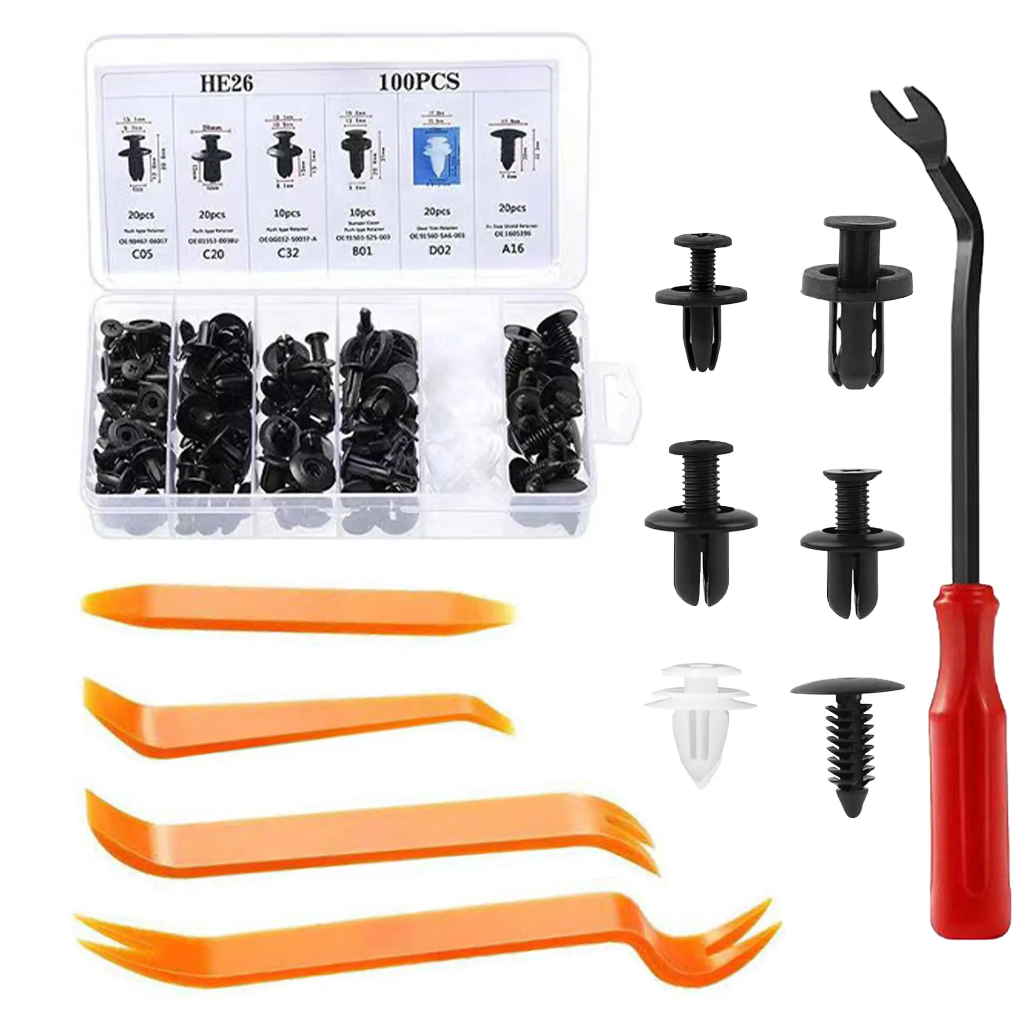 Billovcc 100Pcs Nylon-Plastic Universal Car Clip Retainer Kit - Snap-In Auto Expansion Screw Rivet Fasteners Assortment with Remover Tool, Efficient Repair for Car Owners’ Dashboards