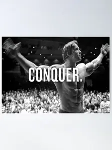 Motivational Arnold "Conquer" Schwarzeneer Fitness Poster Print For House Decoration