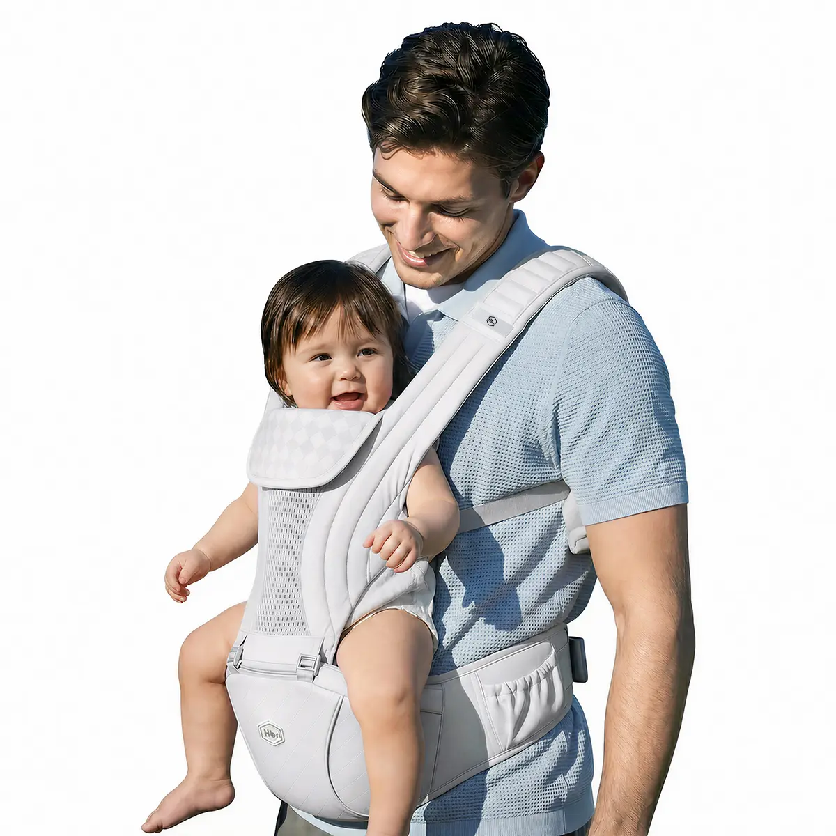 HBR German IGR-Certified 6-in-1 Ergonomic Baby Carrier with Hip Seat, Adjustable Strap Baby Carriers, Air-Padded Shoulder Straps, Front-Facing, Less Shoulder Pressure, Hands-Free Comfort, 3D Mesh, Newborn to Toddler Fit