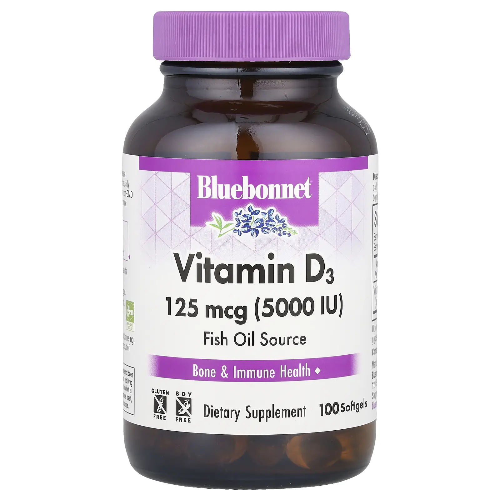 Bluebonnet Nutrition Vitamin D3, 125 mcg (5,000 IU), 100 Softgels