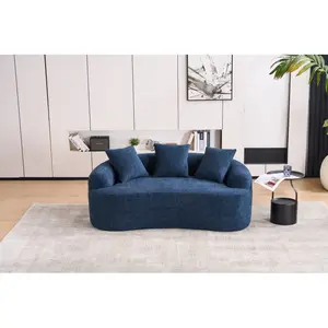 [SOIYELIFE] LY-025S BLUE COMPRESSION SOFA: Doub-seat blue sofa, Wood Grain Chenil fabric, full sponge compression sofa,doub-seat compression sofa with 3 pillows for living//Furniture/ Apartment/Office
