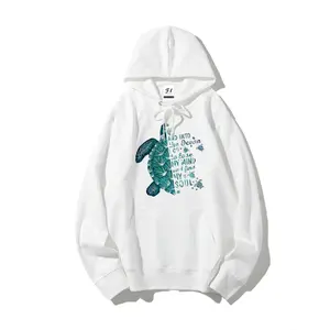 Women's hooded sweatshirt with a turtle print design, suitable for graduation season, back-to-school season, Teacher's Day, autumn, and Christmas. Casual White