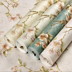 Floral Pattern Wallpaper, 1 Count 3D Embossed Wallpaper, Removable Self Adhesive Wall Sticker, Wall Decor for Home Living Room Bedroom, Design, Interior