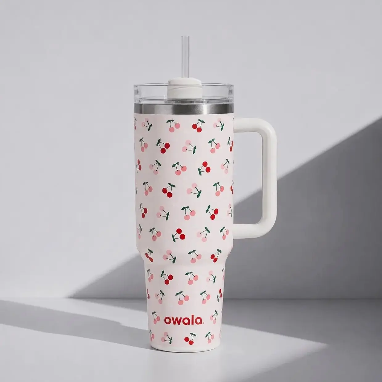 [Limited Edition 2026] Owala 40oz Cherry Pie Insulated Tumbler with Handle – Leakproof Stainless Steel Travel Mug with Straw Lid for Gym, Car & Daily Hydration