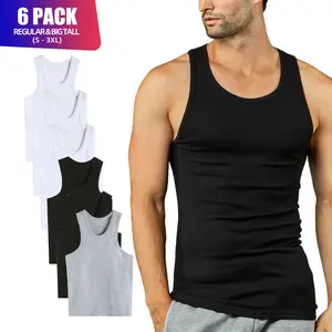 6 Pack Men's A-Shirts 100% Cotton Ribbed Underwear Tank Top Solid Casual Menswear S-3XL Regular Big & Tall Workout Breathable Sleeveless Plain Classic