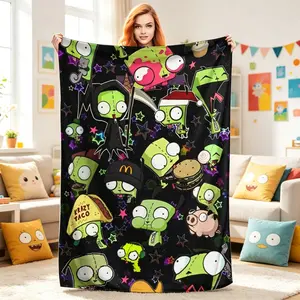 Invader Zim Gir Robot Style Flannel Blanket, Premium Portable Super Soft Throw for Adults Kids, Bed Car Decor Birthday Christmas Gift