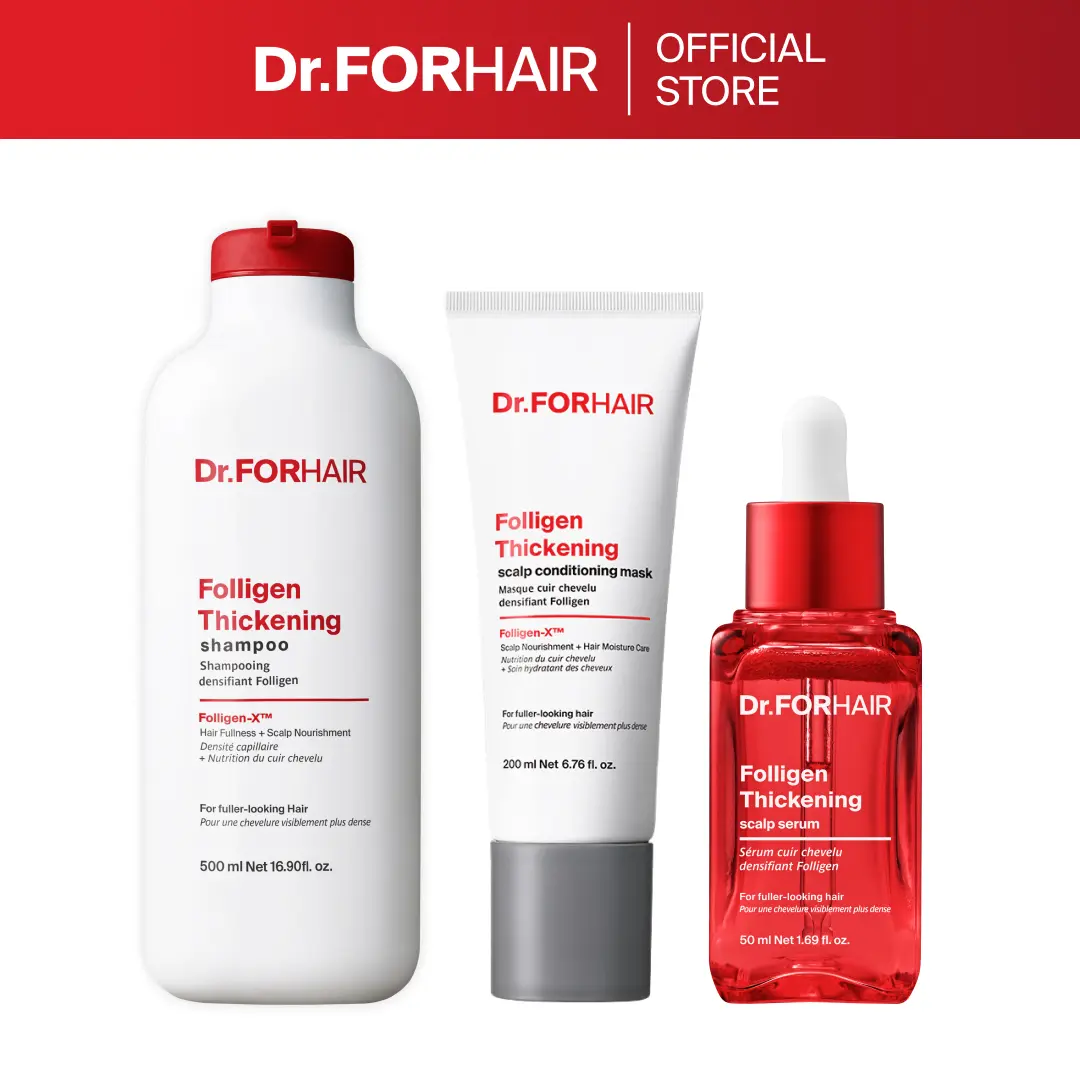 [Dr.FORHAIR] Thickening Intensive Trio | Shampoo 16.91 oz + Thickening Conditioning Mask 6.76 oz + Thickening Scalp Serum 1.69 oz | 3-Step Hair Thickening Routine | Scalp Care | Fuller-Looking Hair | Hair Strengthening Routine