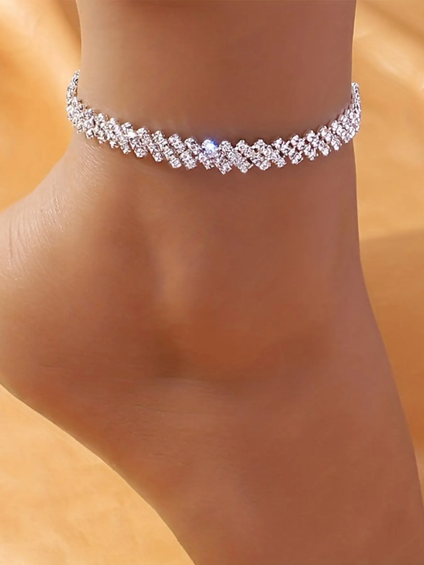 Fashionable Claw Chain Link Bracelet, Welded Sand Diamond Rhinestone Beach Anklet, Trendy Jewelry Accessory for Women, Dainty Layered Anklet, Elegant Accessory