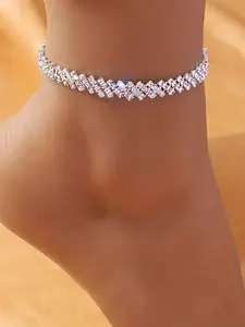 Fashionable Claw Chain Link Bracelet, Welded Sand Diamond Rhinestone Beach Anklet, Trendy Jewelry Accessory for Women, Dainty Layered Anklet