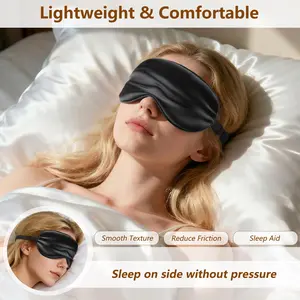 1pc Black Silk Sleep Mask, Double-Layer Luxury Soft Eye Cover, Adjustable Elastic Headband, Light Blocking Comfort Sleeping Eye Mask, Pressure-Free Night Eye Shade, Ideal for Fall Power Naps, Office Rest, Travel Use & New Year Recovery Essentials