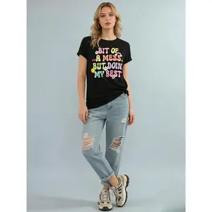 Women's Letter Graphic Drop Shoulder Tee, Summer Clothes Women, Casual Short Sleeve T-Shirt, Women Tops for Summer