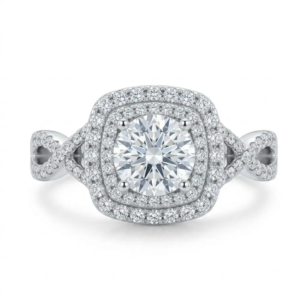 (Double Square) 925 Sterling Silver Synthetic Moissanite Ring, Elegant Beautiful Anniversary Engagement Ring