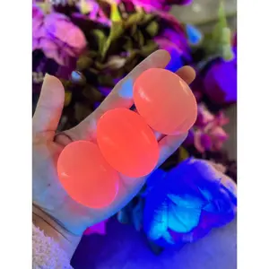 Pink Calcite Palm Stone (UV Fluorescent)