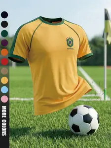 Men's Summer Brazil Team Color Short Sleeve Football Jersey T-Shirt, Training Daily Commute Outdoor Casual Multi-Color Vintage Sport Style Soccer Shirt