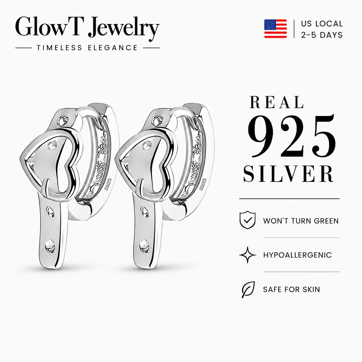925 sterling silver heart lock drop earrings for women edgy romantic statement jewelry with polished metal details modern punk chic dangle hoops for date night party concert gifting for girlfriend wife and sister cool minimalist streetwear style