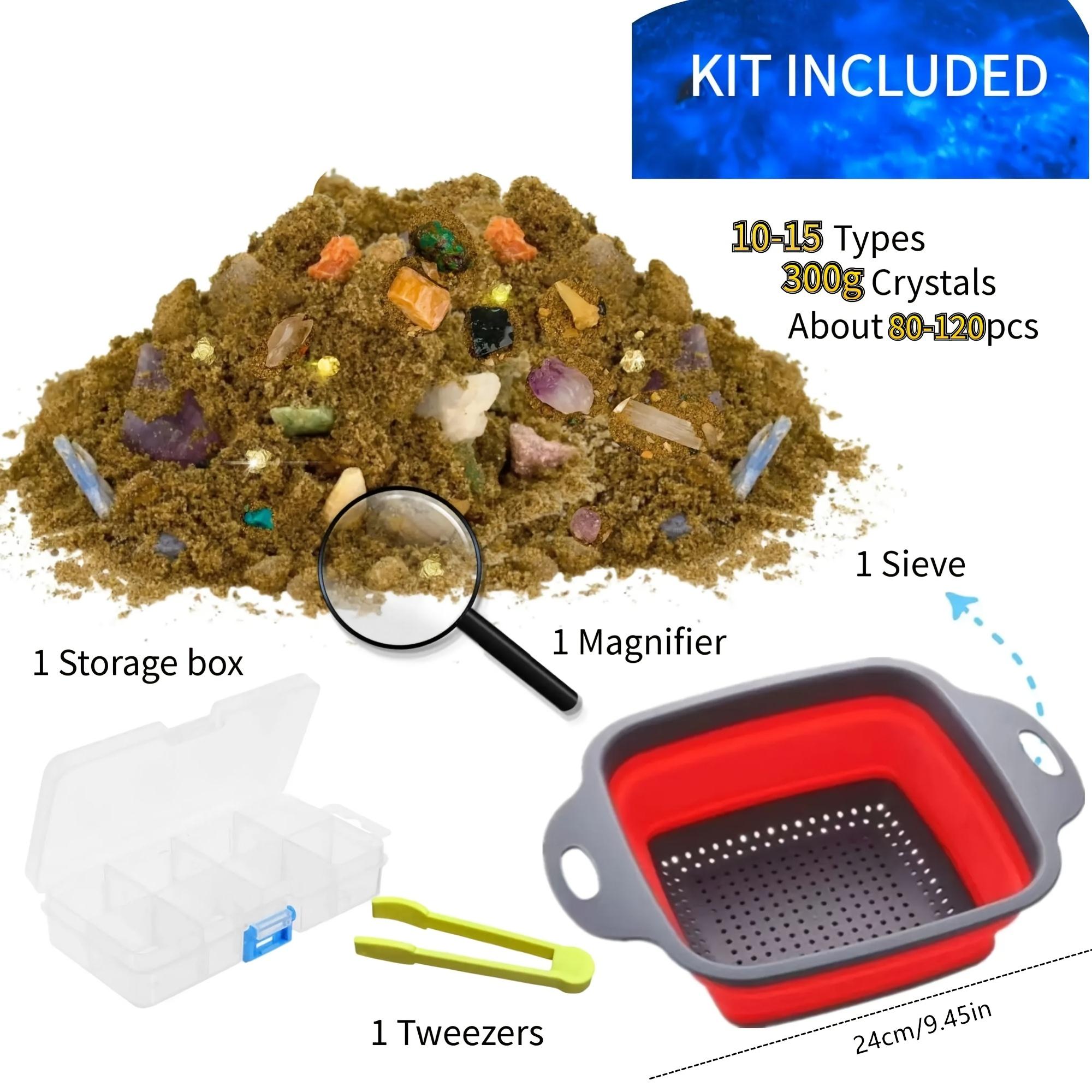 150g Sand and Gravel Mining Kit, Includes Various Natural Crystal Gems, Rock Exploration and Treasure Hunting Toy, Easter / St. Patrick's Day Gift, Suitable for Children and Mineral Enthusiasts,crystal collection, science education, kids' toy, gift DIY