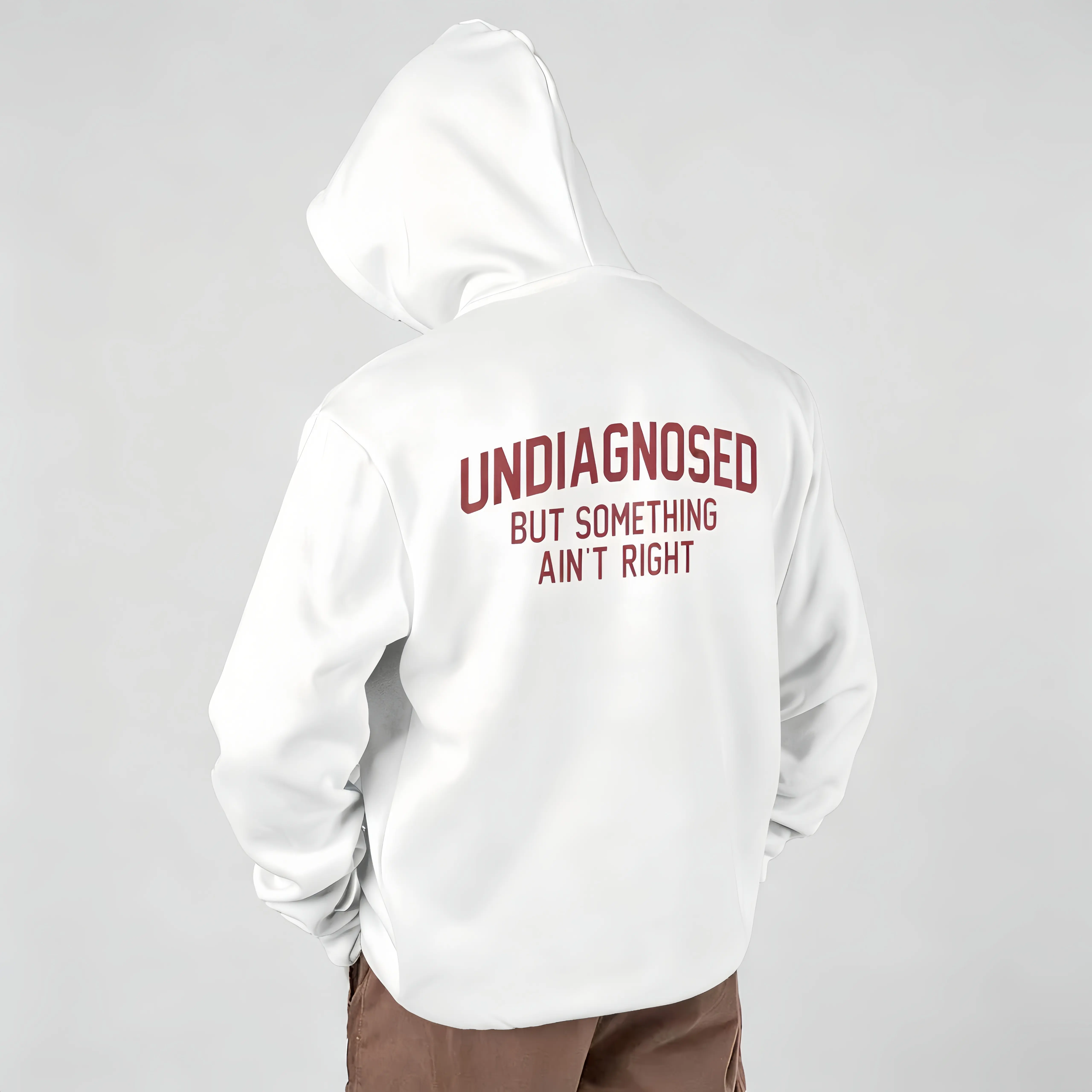 Men's Cotton Blend Oversized Loose-Fit Medium-Length Unisex Hoodie - "Undiagnosed But Something Ain't Right" Printed Back Casual Menswear Top