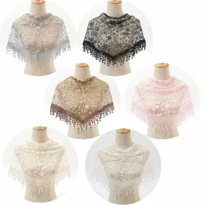 6pcs Floral Lace Mantilla Veil, Vintage Chapel Veil, Sheer Floral Triangle Headscarf with Tassels for Church, Baptism, Weddings & Special Occasions