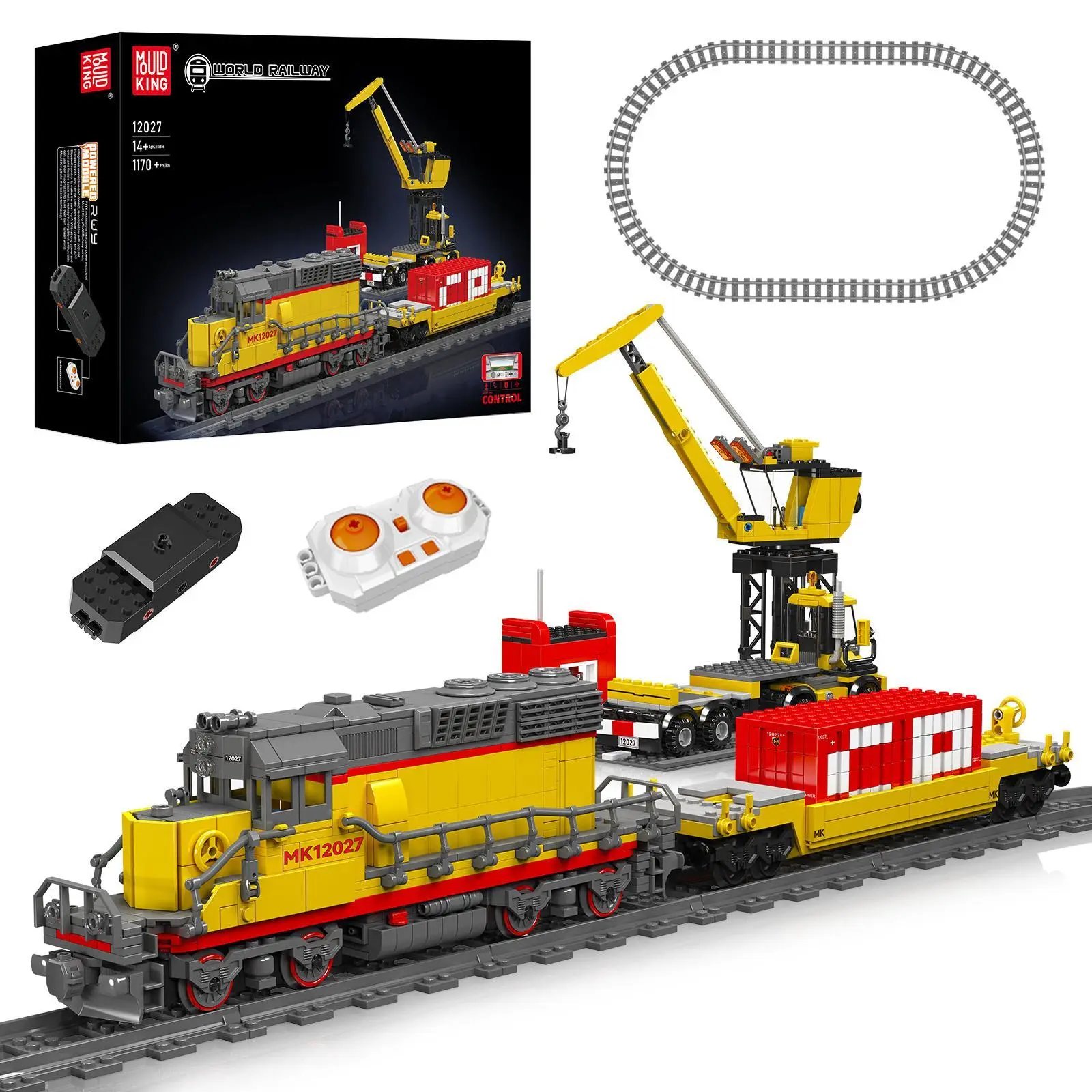 Mould King 12027 Diesel Locomotive Train Trailer Crane Building Block Remote Control Adult Kid Toy 1170 Pcs Model summerwins