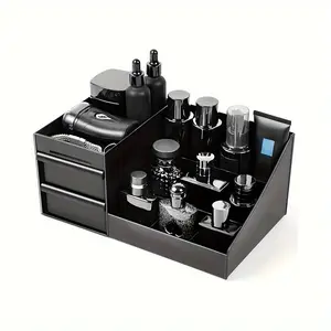 Men's Cologne Storage Box with Drawers, Modern Makeup Organizer, Durable Plastic, Multi-Functional Compartment Design, Multilayer Storage, Makeup Cosmetic Organizer
