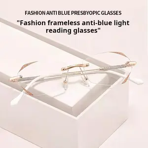 Fashion Anti-Blue Presbyopic Glasses - Frameless Anti-Blue Light Reading Glasses with CrispVision Technology & Non-Slip Silicone Nose Pads for Unisex Comfort
