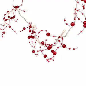 Perfect Holiday Beads String Lights Decorative Ambient Lighting Battery Operated 20 LED Pearl Cluster Red