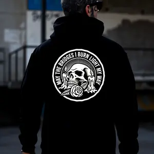 [graphic hoodies][Winter outfits]MAY THE BRIDGES I BURN LIGHT MY WAY Skull Print Men's Hoodie Unisex Fashion Soft Fabric ShortSleeve Regular Fit Casual Streetwear Crewneck Graphic Tropical