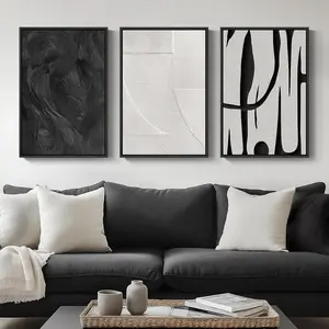 Framed Black and White Abstract Wall Art 3 Piece Modern Canvas Prints 16x24 In Minimalist Art for Living Room Bedroom Office Decor Ready To Hang