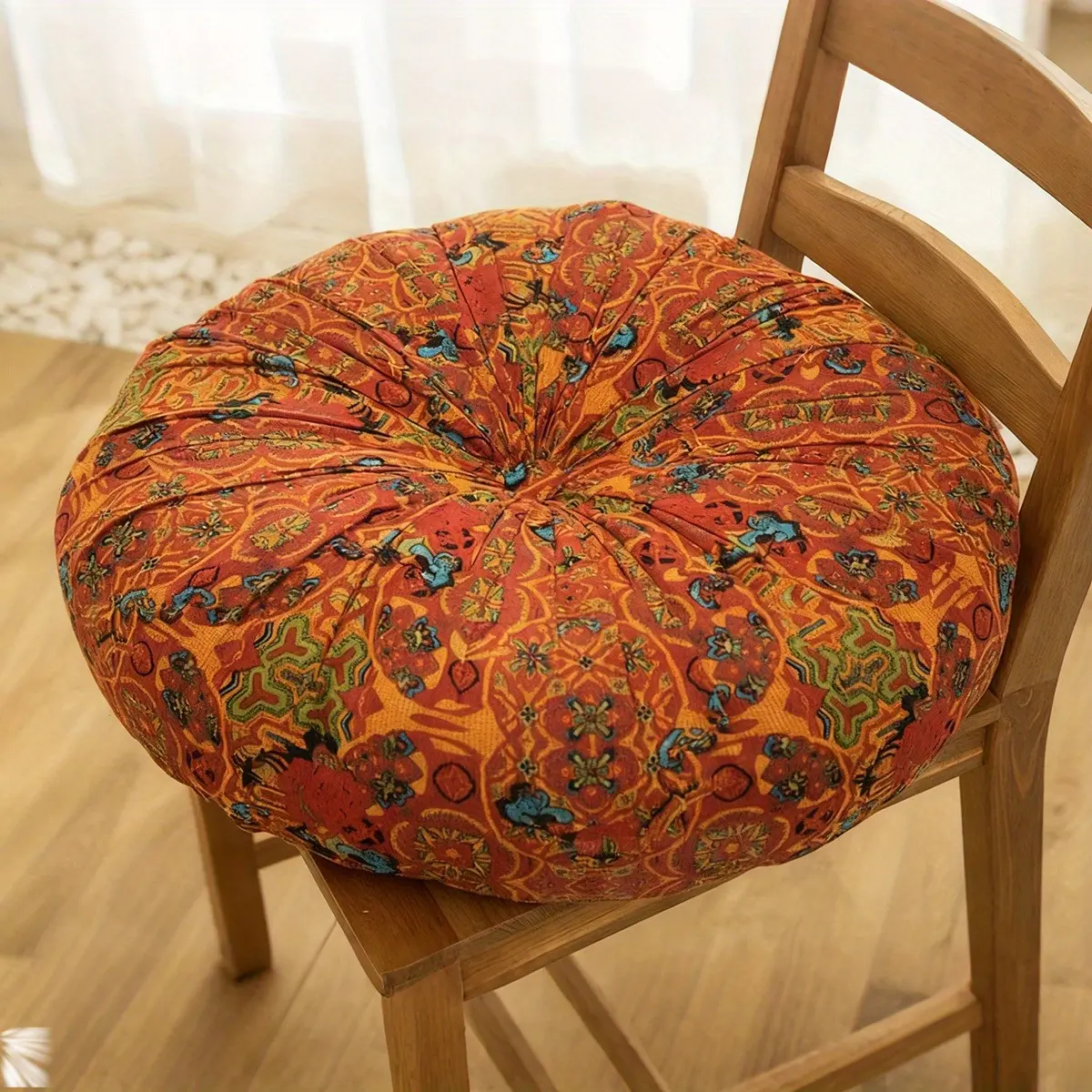 Large Round Bohemian Vintage Floor Cushion - Thick Comfortable Seat Pad, Tatami Pumpkin Pillow, Suitable for Bedroom/Chair, Valentine's Day Home Decoration