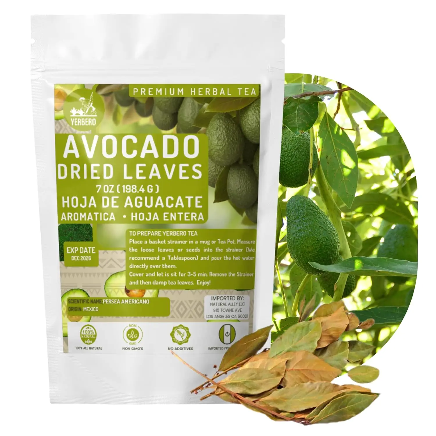Yerbero - Whole Aromatic Dried Avocado Leaves 7 oz (199 g) | Hoja De Aguacate Criollo - Extra Aromatica Fuerte Olor | Bold/Strong Smell | Perfect for a Healthy Tea or as Seasoning For Mexican Dishes | 100% All Natural, non-GMO. Product Of Mexico.