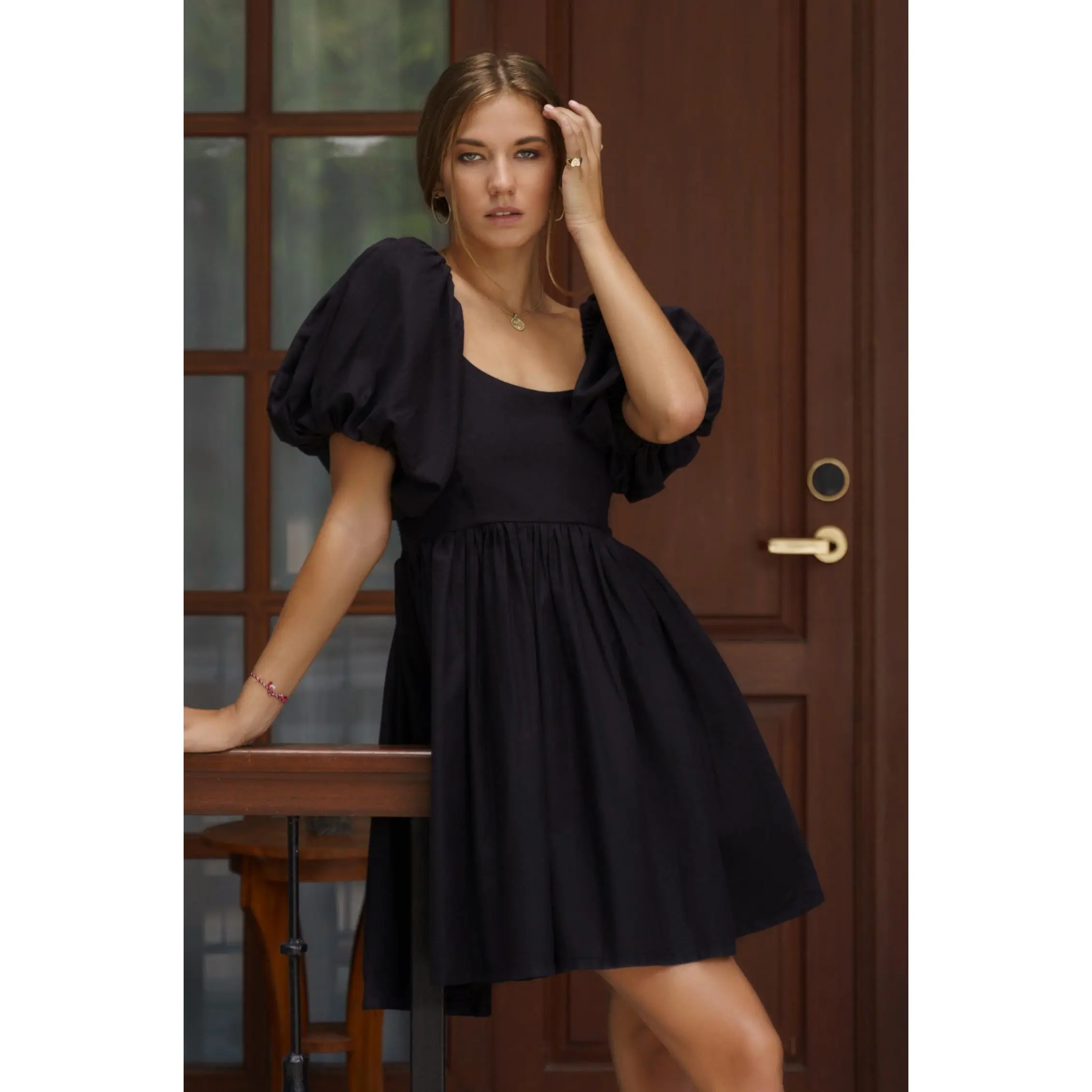 Strawberry Fields Puff Sleeve Mini - Black