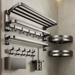 Langkes Premium Foldable Bathroom Towel Rack No Drill Wall Mounted Space Saving Bath Towel Holder Shower Organizer Storage Shelf for Kitchen Cabinet Bathroom Organizing Accessories