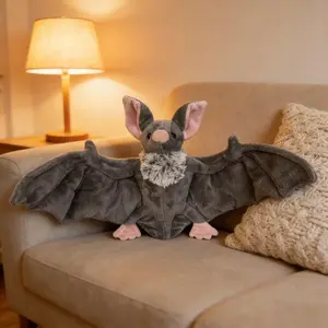 Jumbo Wing Bat Plush Ultra-Soft Grey Wingspan, Moody Elegant Home Decor for Dark Academia & Gothic Style, Mysterious Accent Piece & Themed Gift, Luxuriously Soft Texture for Atmospheric Spaces