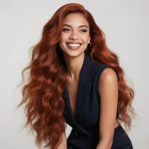 200% Density Reddish Brown Synthetic Lace Front Wig 13x4 HD Transparent Body Wave Synthetic Wig for Women Pre Plucked Glueless Wigs with Baby Hair Copper Red Colored Long Wavy Synthetic Hair Wigs for For Daily Use Party Cosplay Wear Mother's Day Gift