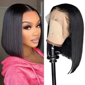13x6 HD Lace Front Straight Bob Wigs Human Hair 200-220 Density Short Bob Frontal Wig Pre Plucked With Baby Hair Natural Hairline Hd Transparent Wig for Women Soft & No Shedding Wigs