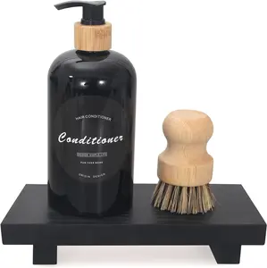 Wooden Pedestal Stand Black Bathroom Counter Organizer Tray Decor Farmhouse Wood Risers Small Hand Soap Dish Dispenser Holder for Kitchen Sink Modern Bathroom Vanity Accessories Decorative Tray Ayiaren