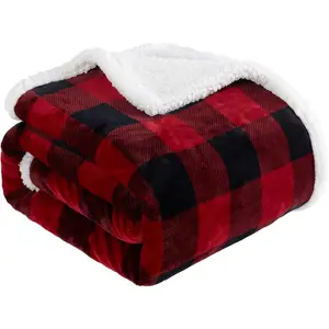 Sherpa Red and Black Buffalo Plaid Christmas  Blanket 60" X 70", Fuzzy Fluffy Soft Cozy Throw Blanket, Fleece Flannel Plush Microfiber Blanket for Couch Bed Sofa