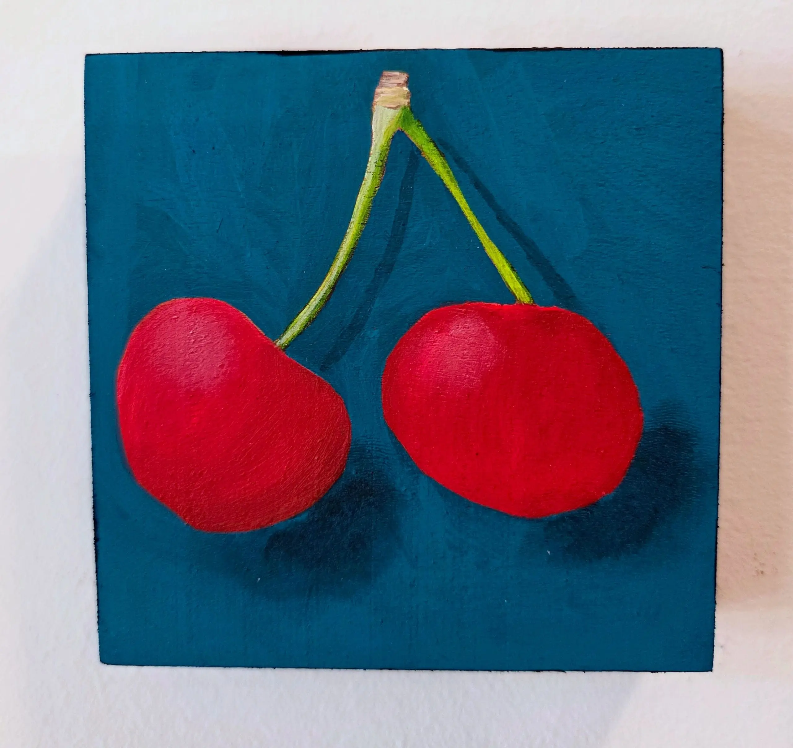 Cherries on a stem Original Gouache Painting 4x4 Collection