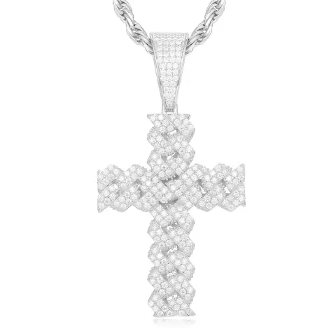 UCCIYO P259 Male 925 Sterling Silver Religious Cross Exquisite Trendy Pendant - D Color VVS Synthetic Moissanite Iced Out Twisted Charm, 58mmx30mm Hip-Hop Statement Necklace, Jewelry Gift for Anniversary