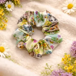 Spring Kitten Floral Scrunchie - Standard Size