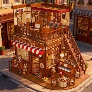[Corner Dessert House] 3D Wooden Puzzle, DIY Book Nook Kit, Miniature Dollhouse with LED Light, Christmas Gift for Book Lovers, Home Decor