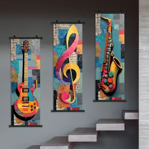 3-Piece Musical Instrument Art Posters, Colorful Music Lovers Artistic Wall Decor, Waterproof Living Room & Bedroom Decoration