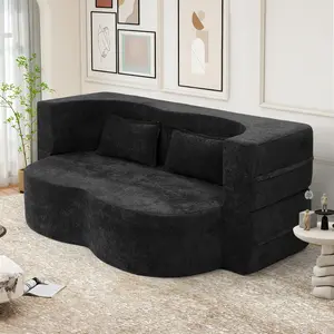 78" Convertible Sofa Bed with Pillows Queen Sleeper Sofa,Foam Folding Mattress Sleeper Modern Teddy Fabric Floor Cushion and Futon Chaise Lounge Sofa,For Apartments,Guest Rooms,Guest Use,Condo,Gary