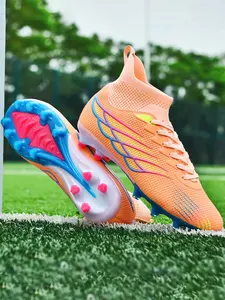Lace up High Top Football Shoes, Anti-slip Spike Soccer Shoes, Matching Black Football Cleats, Solid Color Outdoor Sports Training Shoes, Men Shoes