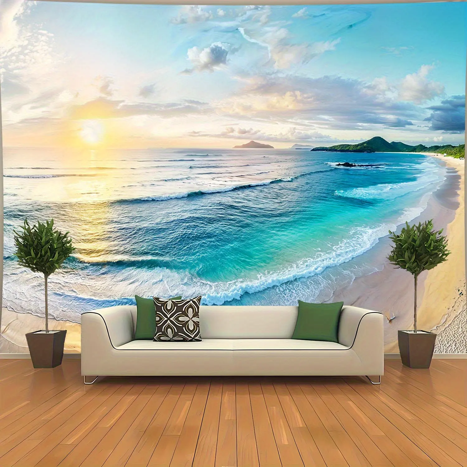 Oversized Ocean View Tapestry, Decorative Tapestry, Tapestry Wall Art, Weaving Polyester Fabric, Horizontal Home Office Decoration, Durable and Easy to Clean, Tapestry Room Decor, Ocean Themed Living Room Wall Decor