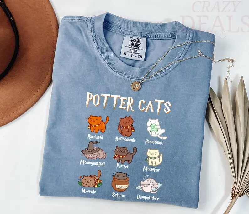 Comfort Colors Potter Cat Shirt, Funny Cats T-Shirt, HP Lover Gift, Hp Fall Gift, HP Fall Shirt, Wizard Lover, Universal Studios Trip Tee