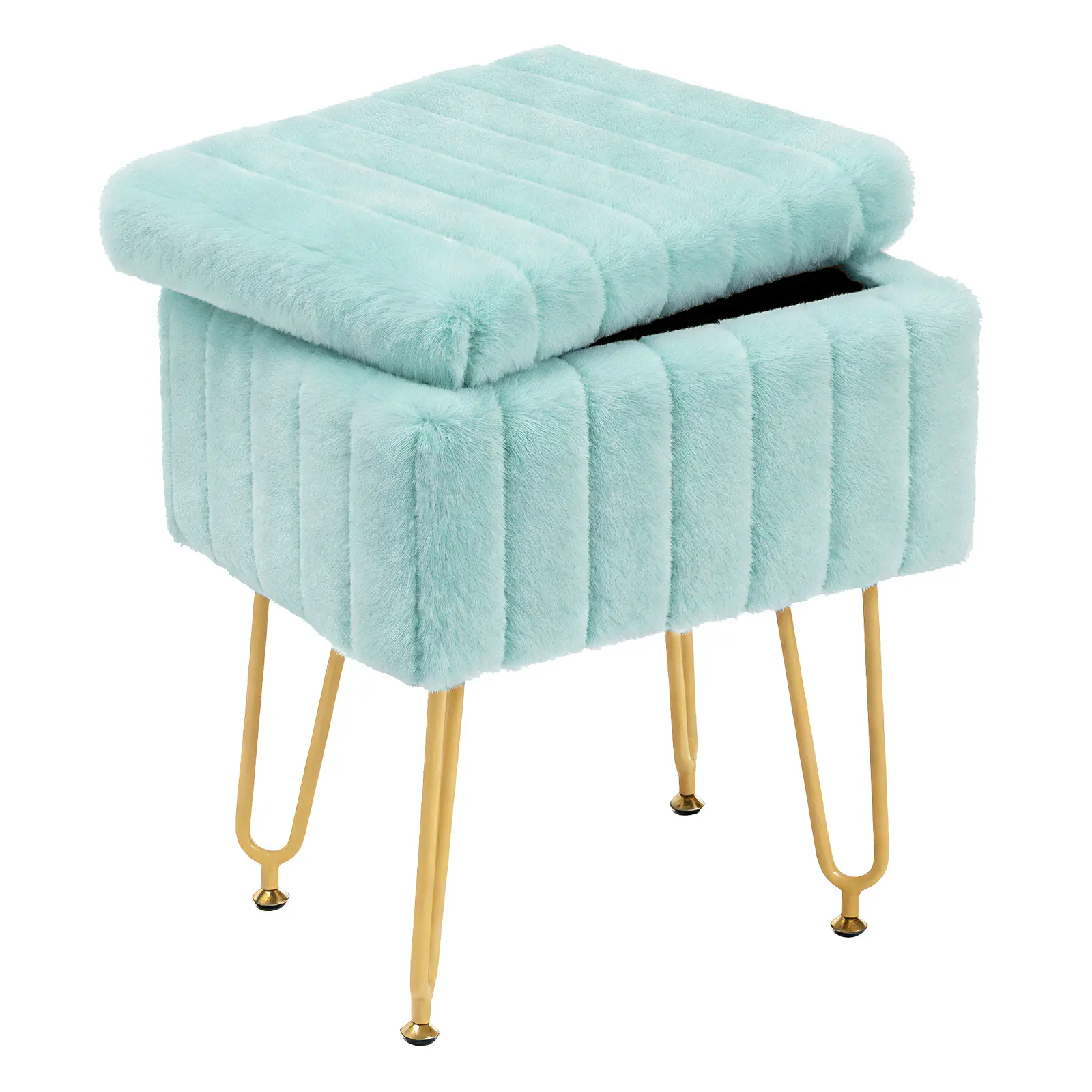 Vanity Storage Stool, Rectangular Ottoman Footrest with Metal Legs and Anti-Slip Feet for Makeup Room or Bedroom